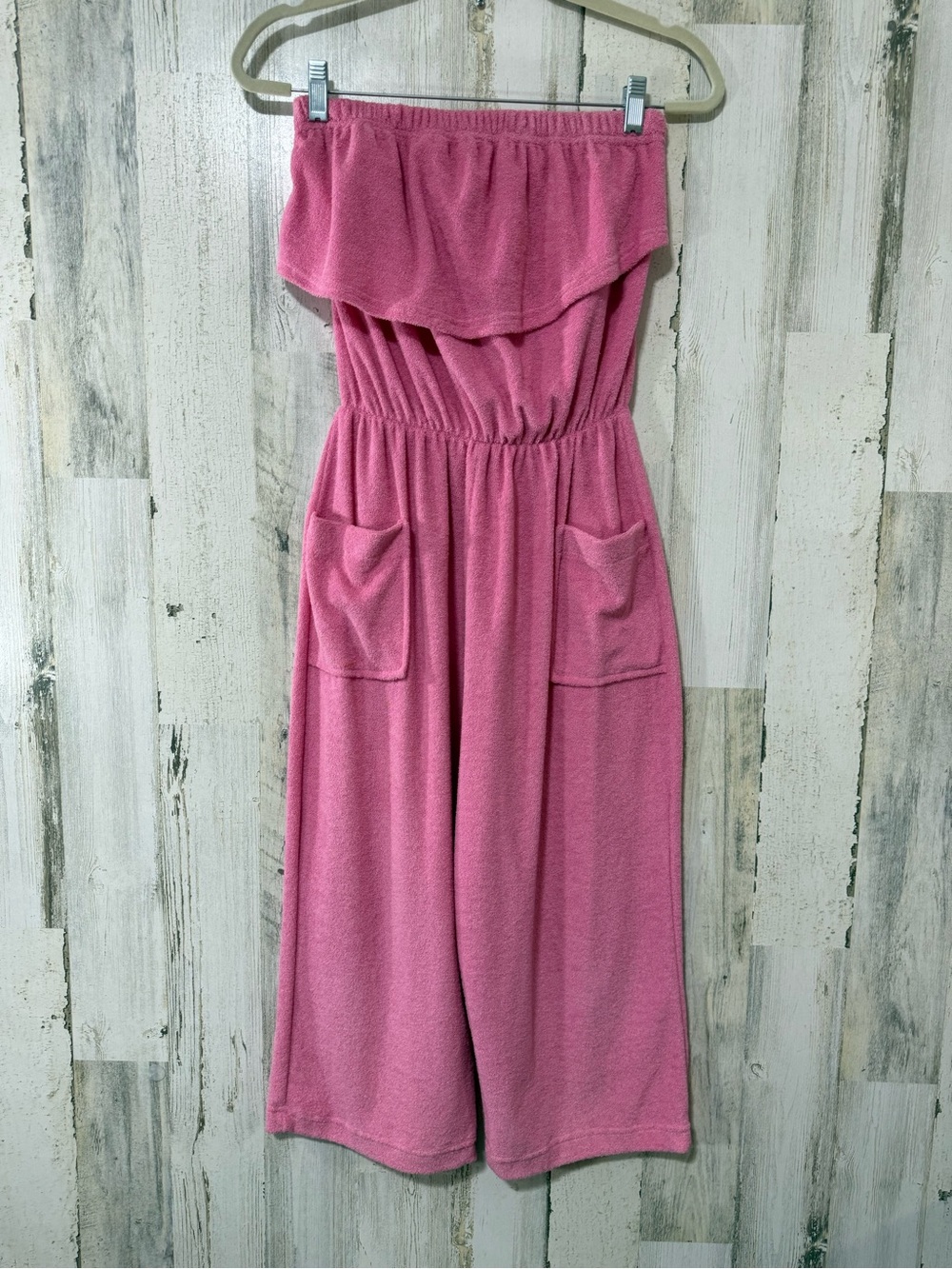 Strapless Pink Terry Swim Coverup Jumpsuit